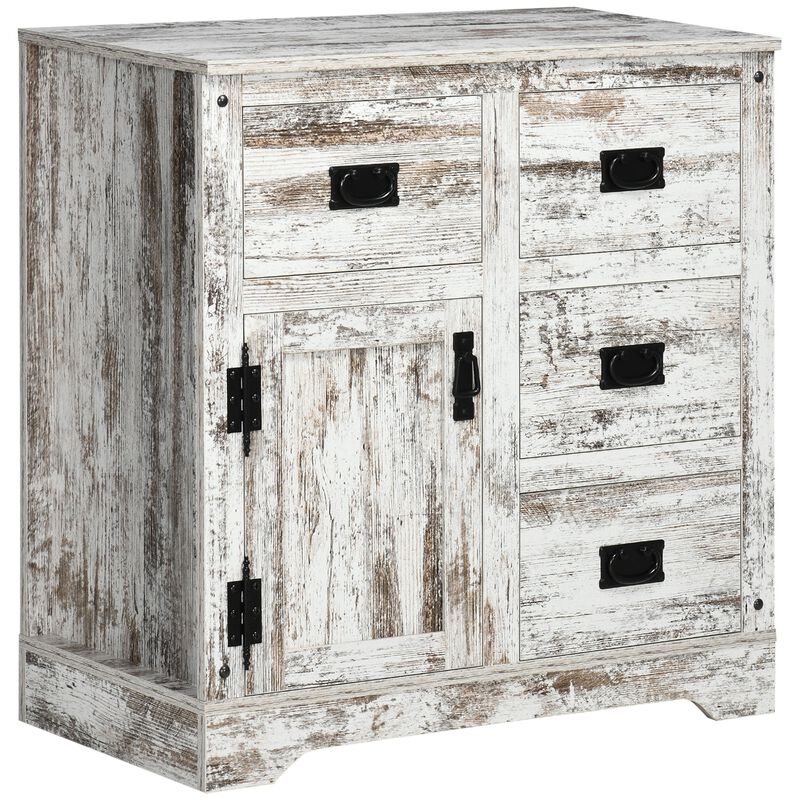 White Kitchen Organizer: Rustic Cabinet with Drawers & Cupboard for Dining Room