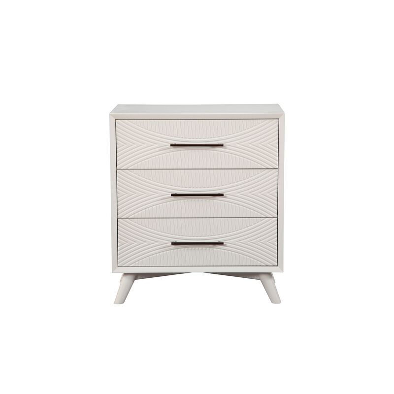 Three Drawers Mahogany Wood Small Chest with Splayed Legs, White-Benzara