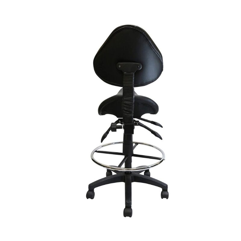 Nicer Furniture Adjustable Saddle Stool with Backrest, Black PU Leather, with Footring