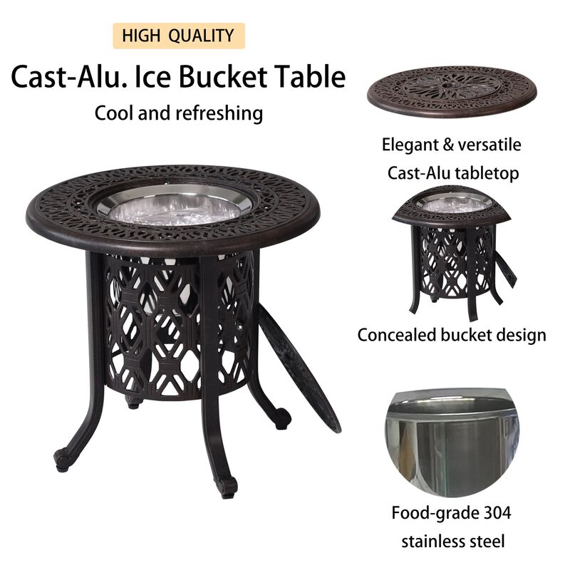 MONDAWE Hand Brushed Bronze Cast Aluminum Food Grade 304 Stainless Steel Ice Bucket Pail Table Set