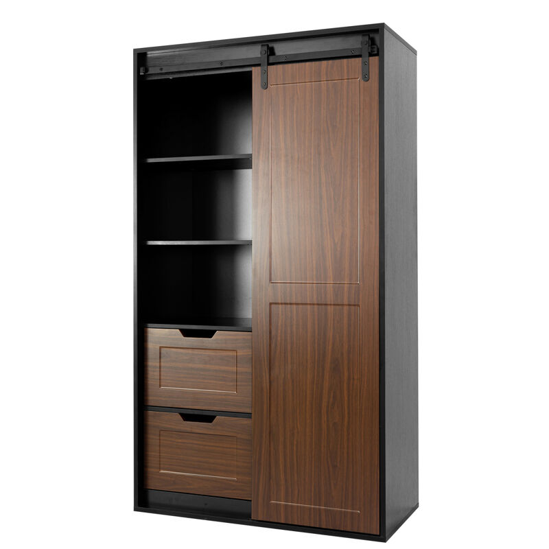 71" High Wardrobe & Cabinet Locker with Sliding Barn Door