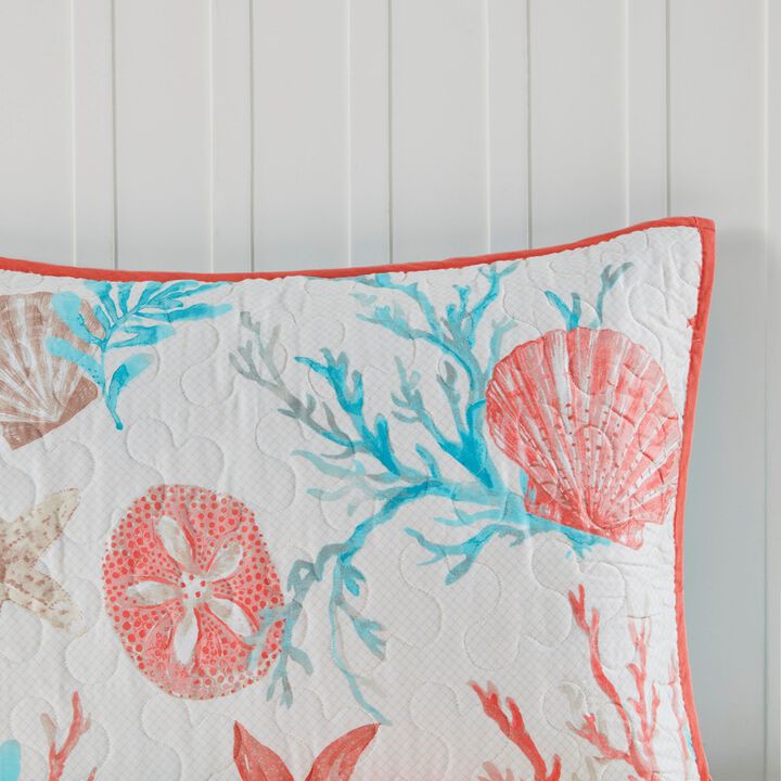 Gracie Mills Koreen 6-Piece Coastal Bliss Cotton Sateen Quilt Set with Throw Pillows