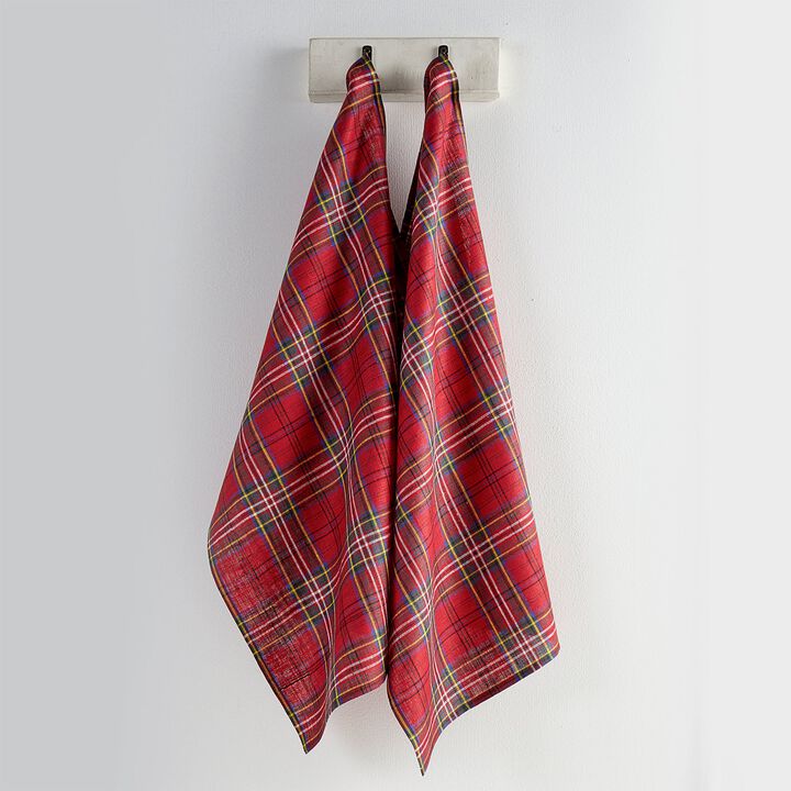 Solino Home 100% Pure Linen Kitchen Towels Set of 2 - 17 x 26 Inch | Classic Tartan Plaid