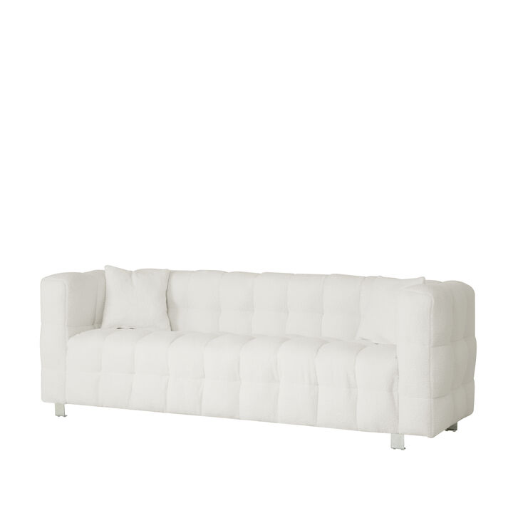 Beige Plush Sofa with Throw Pillows & Hardware Support