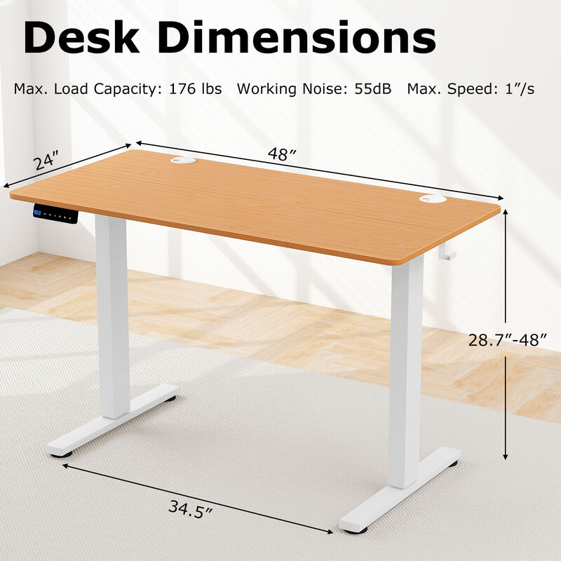 Adjustable Electric Standing Desk with 3 Memory Height Settings, Cable Management, and Hooks