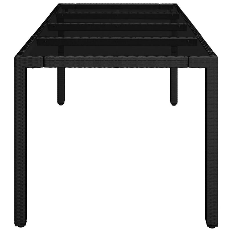 vidaXL Patio Table with Glass Top Black 74.8"x35.4"x29.5" Poly Rattan