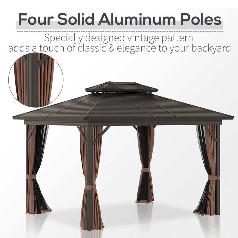 Brown Backyard Shelter: 10x12 Hardtop Gazebo with Curtains
