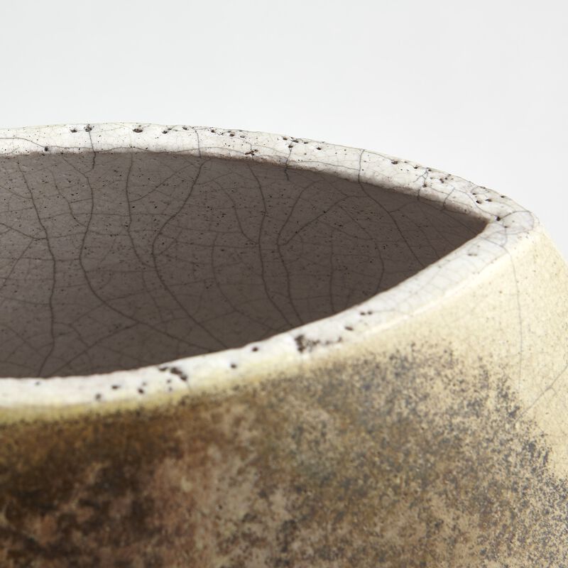 Golden Raku Flat Round Vase