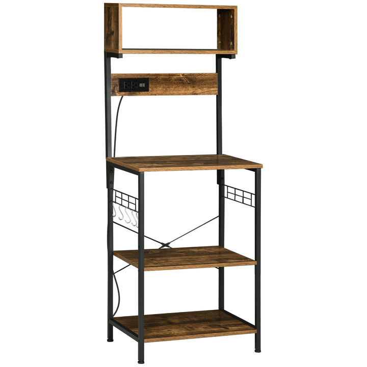 HOMCOM Baker's Rack with Power Outlet, USB Charger, Microwave Stand, Brown