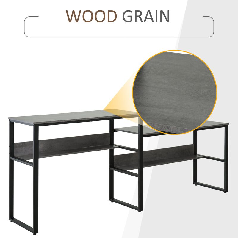 Black/Grey Shared Workspace: 86.5" Two-Person Desk with Shelves