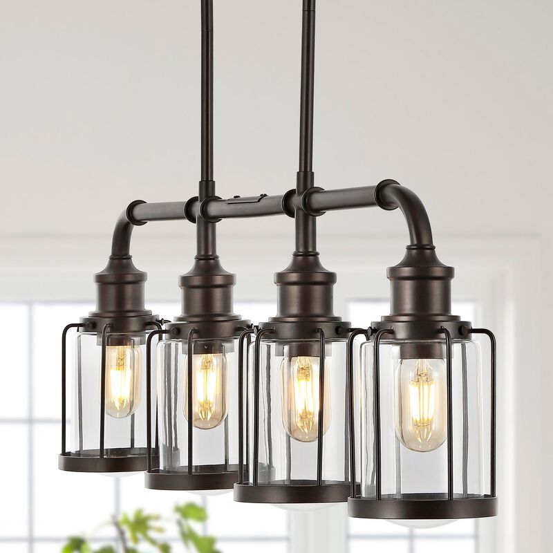 Abbott 4-Light Farmhouse Industrial Iron/Glass Linear LED Pendant