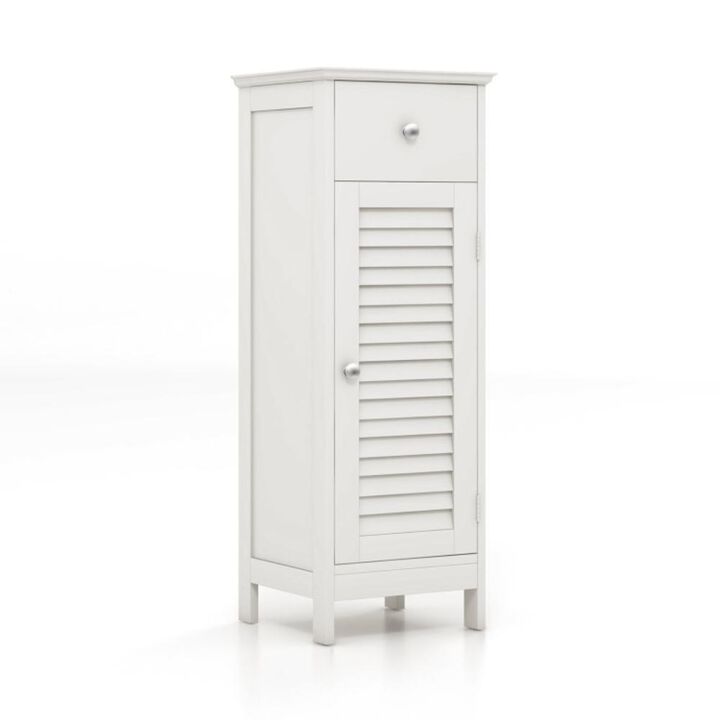 Hivvago Woodern Bathroom Floor Storage Cabinet with Drawer and Shutter Door-White