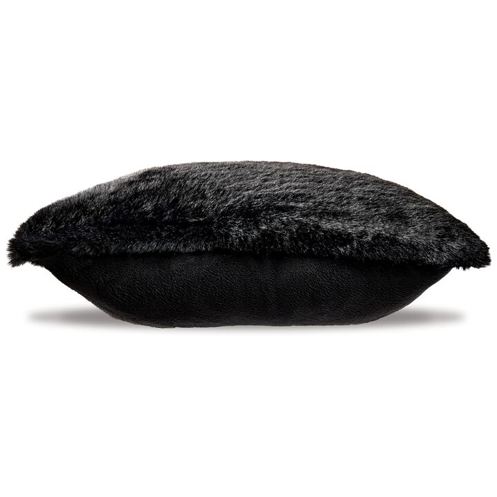 Dift Square Accent Throw Pillow, 20 Inch, Black Faux Rabbit Fur Face - Benzara