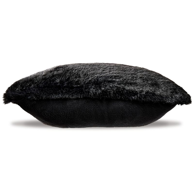 Dift Square Accent Throw Pillow, 20 Inch, Black Faux Rabbit Fur Face - Benzara