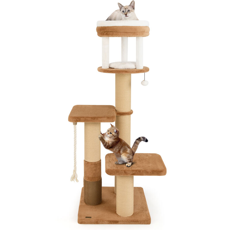Tall Cat Tree with Self-groomer and Removable Cat Bed