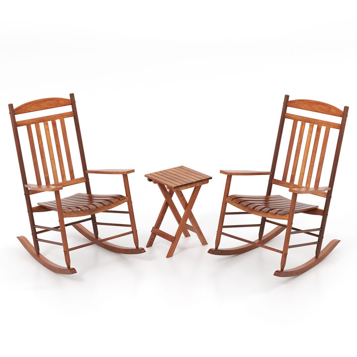 3-Piece Outdoor Poplar Wood Rocking Bistro Set – Patio Chairs and Table Combo