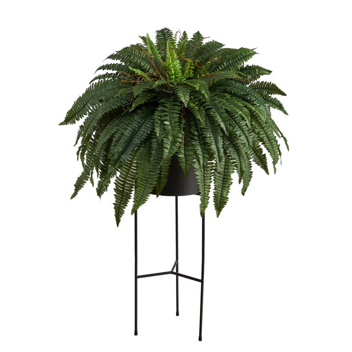 Hivvago 51" Boston Fern Artificial Plant in Black Planter with Stand