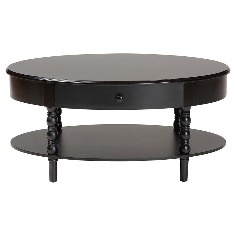 Baxton Studio Malinda Classic Black Wood 1 Drawer Coffee Table with Spindle Legs
