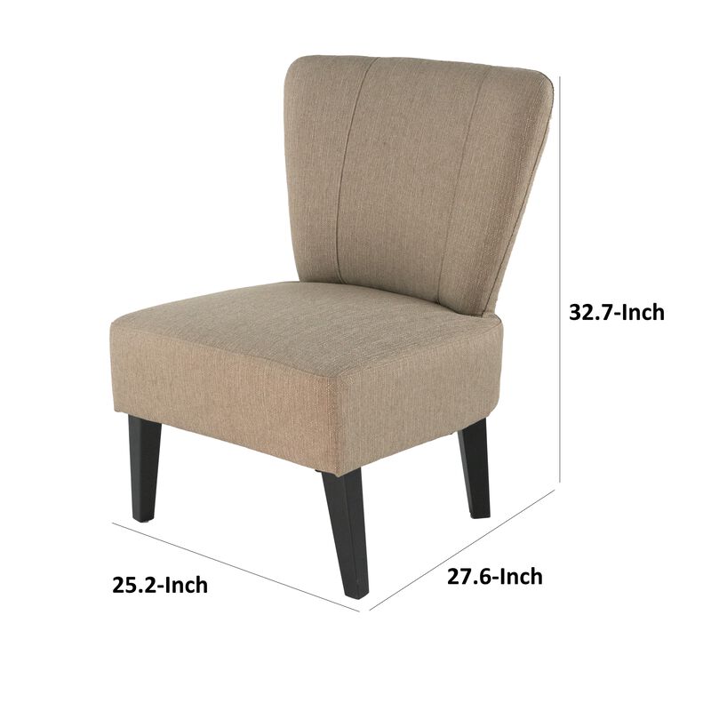 28 Inch Accent Chair, Padded Back, Black Legs, Beige Fabric Upholstery - Benzara