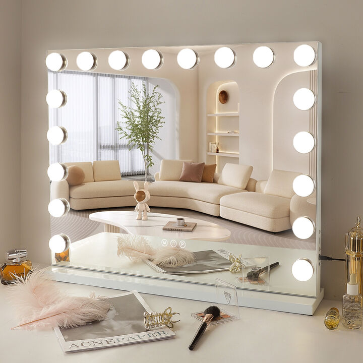 32''*23'' Hollywood Makeup Vanity Mirror 18 LED Bulbs Wall Mount USB PortWhite