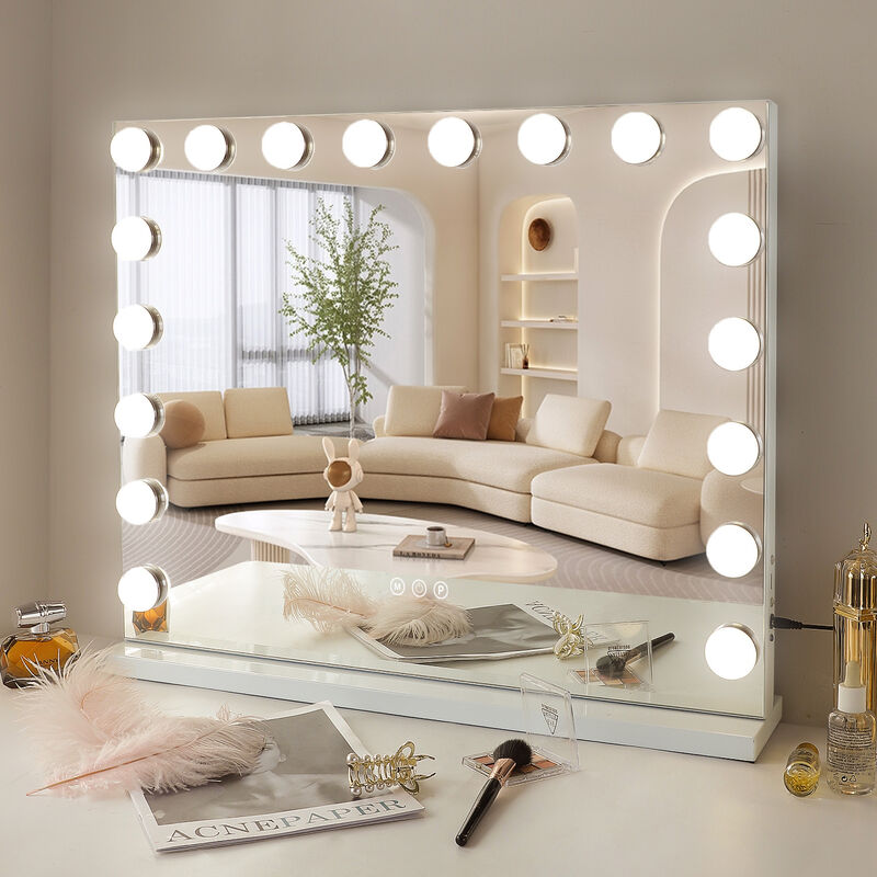 32''*23'' Hollywood Makeup Vanity Mirror 18 LED Bulbs Wall Mount USB PortWhite