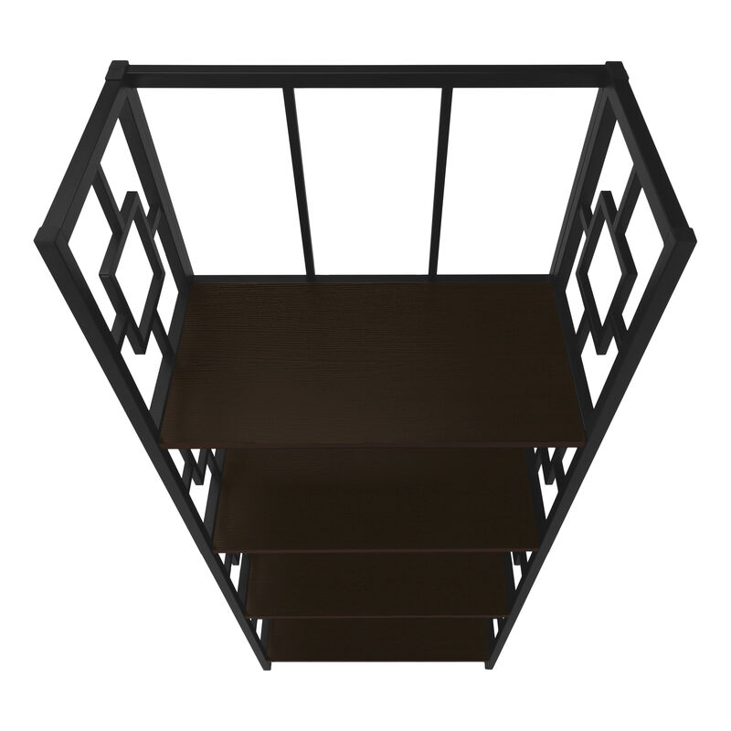 Monarch Specialties I 3617 Bookshelf, Bookcase, Etagere, 4 Tier, 62"H, Office, Bedroom, Metal, Laminate, Brown, Black, Contemporary, Modern