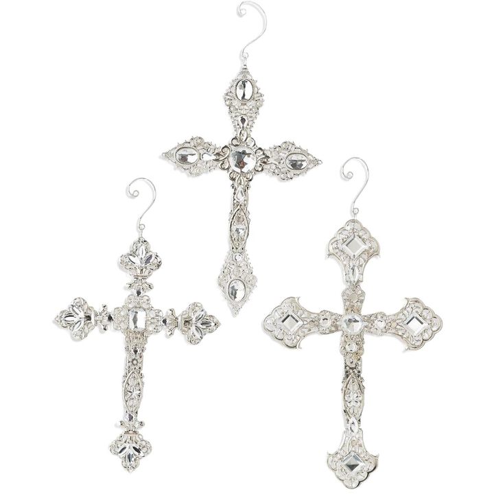 10" Two-Sided Cross Ornaments w/Rhinestones -3AST