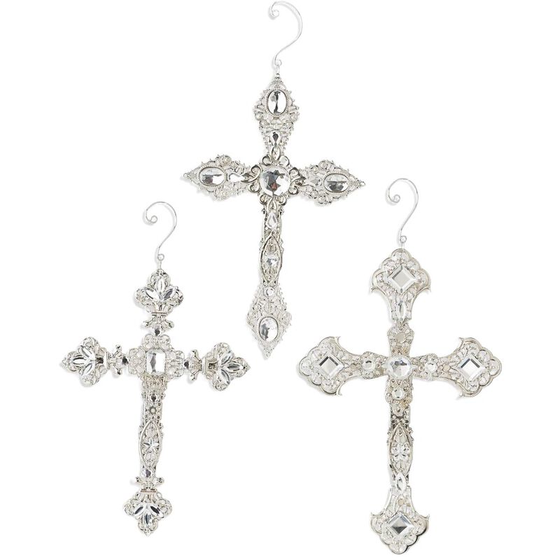10" Two-Sided Cross Ornaments w/Rhinestones -3AST