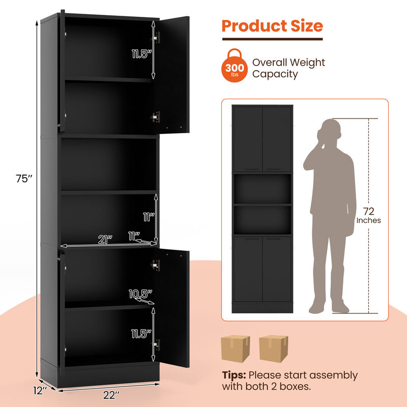 Tall Kitchen Pantry Cabinet with Doors & Shelves – Freestanding Storage Cupboard for Kitchen