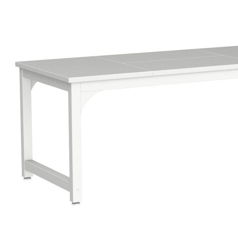 Home Office Desk, 63 Inch Minimalist Wood Top w White Metal Frame - Benzara