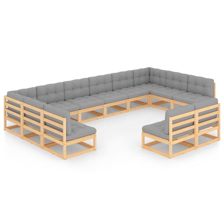 vidaXL 12 Piece Garden Lounge Set with Cushions Solid Pinewood