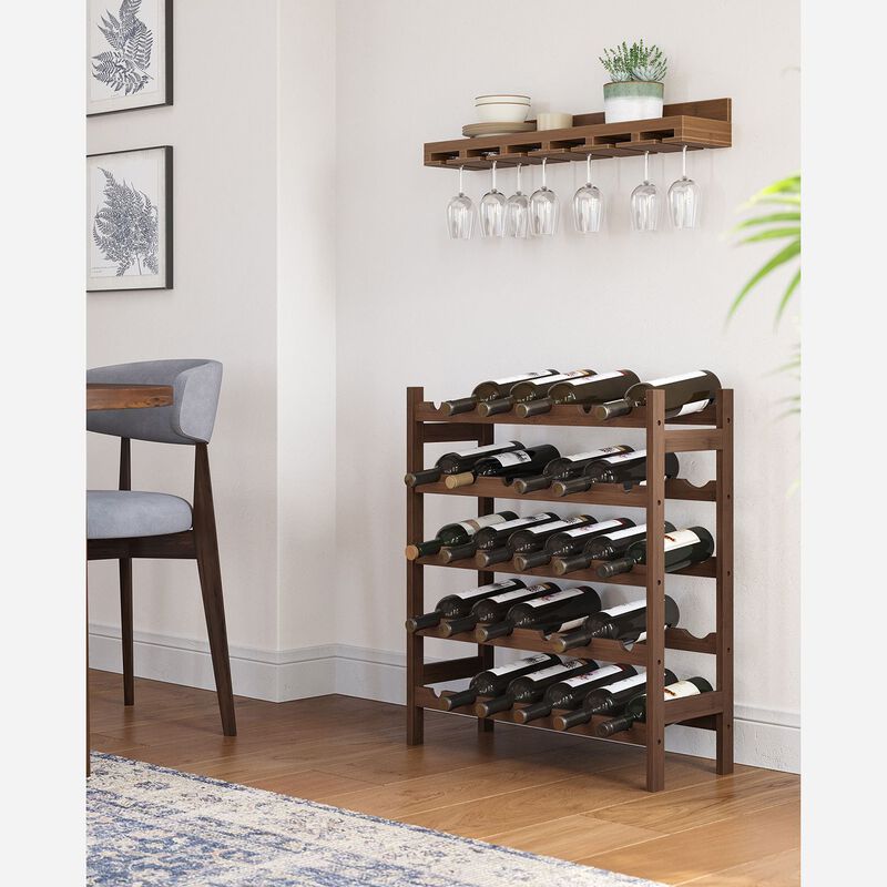Walnut 5-Tier Wine Rack – Elegant and Sturdy Wine Storage Solution for Any Space