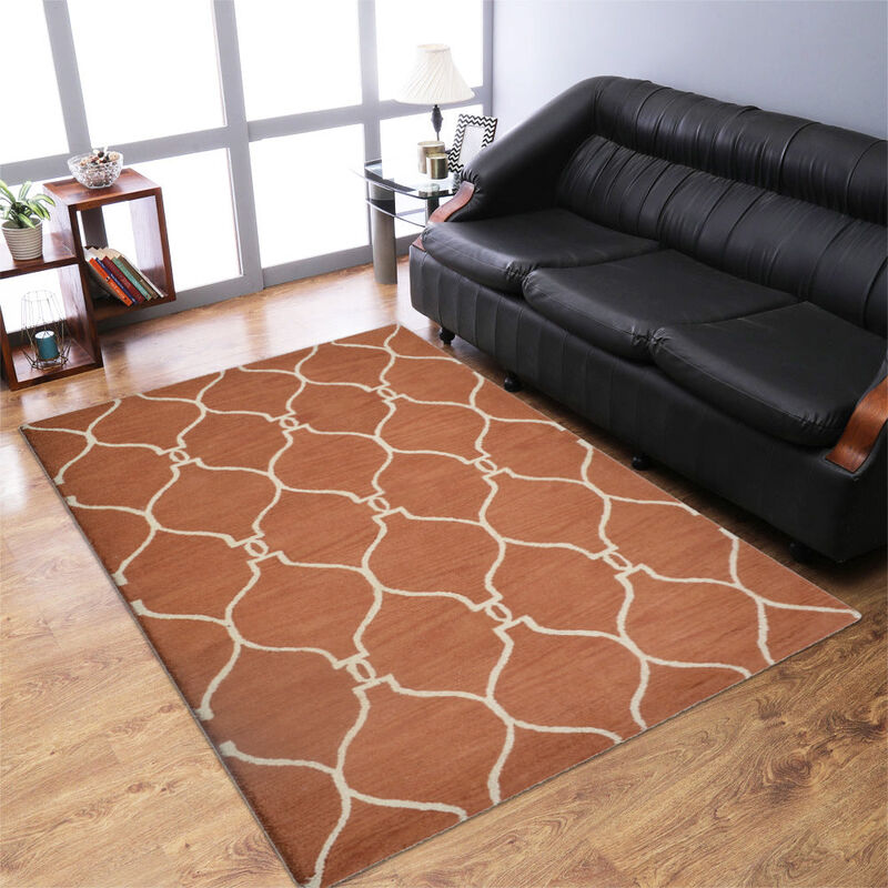 RUGSOTIC CARPETS HAND TUFTED WOOL ECO-FRIENDLY AREA RUGS - 9'x12', Rectangle Shape, Red & Beige, Geometric Modern Design, High Pile Handmade Anti Skid Area Rugs for Living Room, Bed Room (K01004)