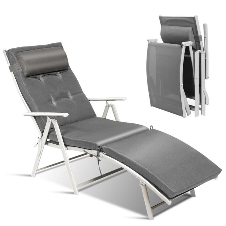 Hivvago Adjustable Outdoor Lightweight Folding Chaise Lounge Chair with Pillow