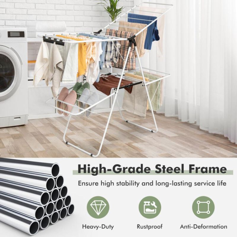 Hivvago 2-Level Foldable Clothes Drying Rack with Adjustable Gullwing