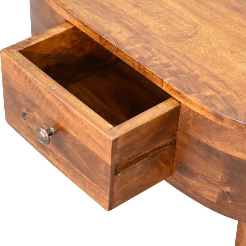 Mini Chestnut Rounded Solid Wood 1 Drawer  Coffee Table
