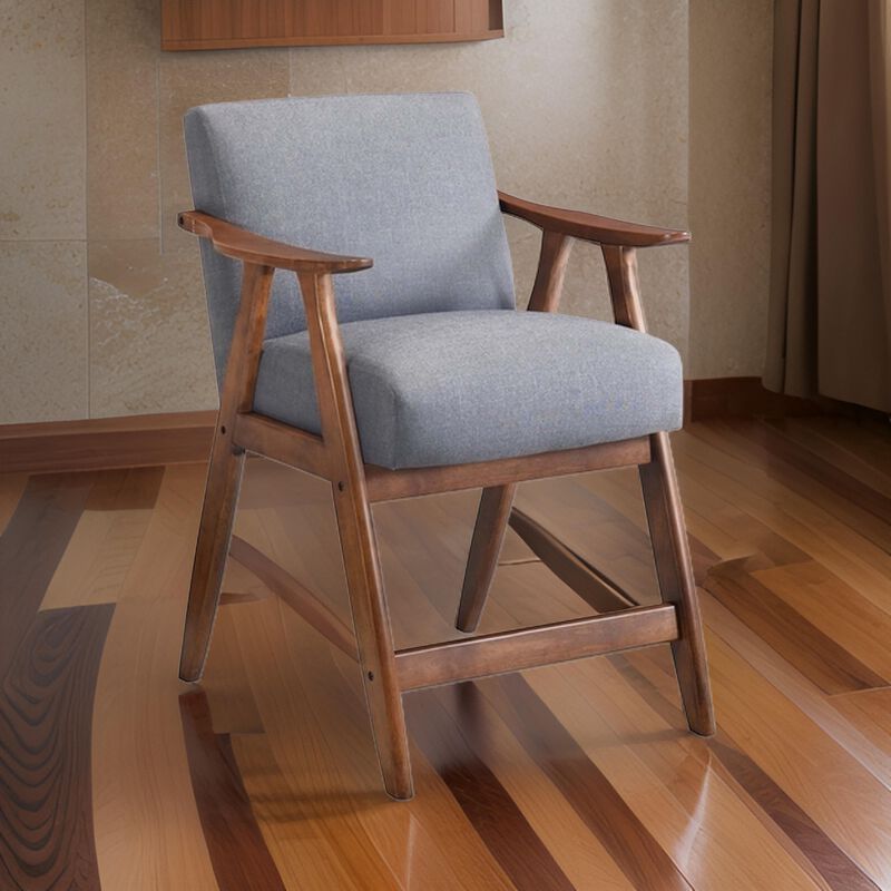 Stella 26 Inch Counter Height Chair, Light Gray Fabric, Cushions, Brown - Benzara