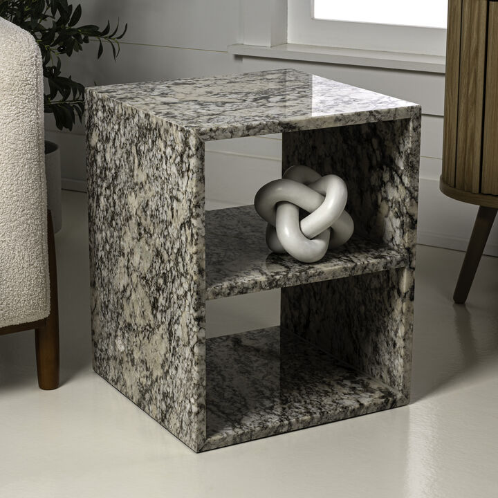 Sloane 16" Modern Natural Marble Handmade Rectangular 2-Shelf End Table