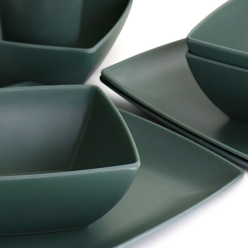 Gibson Home Grayson Melamine 12 Piece Square Dinnerware Set in Green