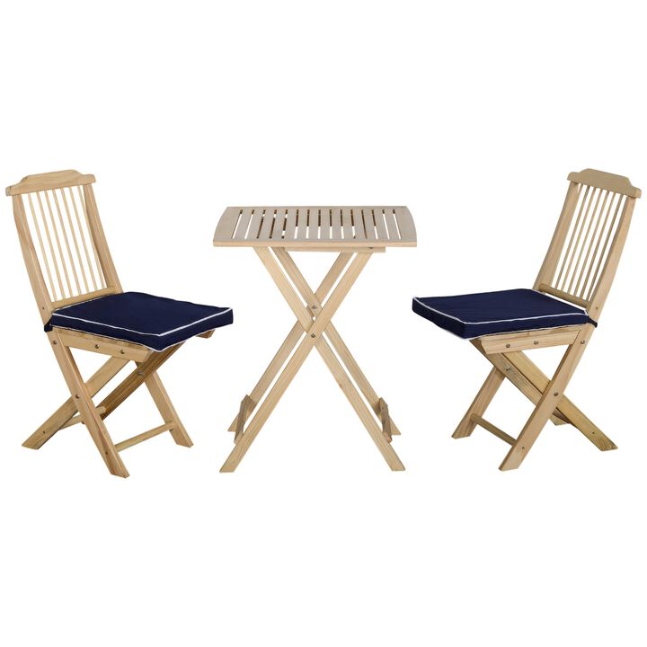Natural Wood Bistro: 3-Piece Folding Set with Cushions for Patio