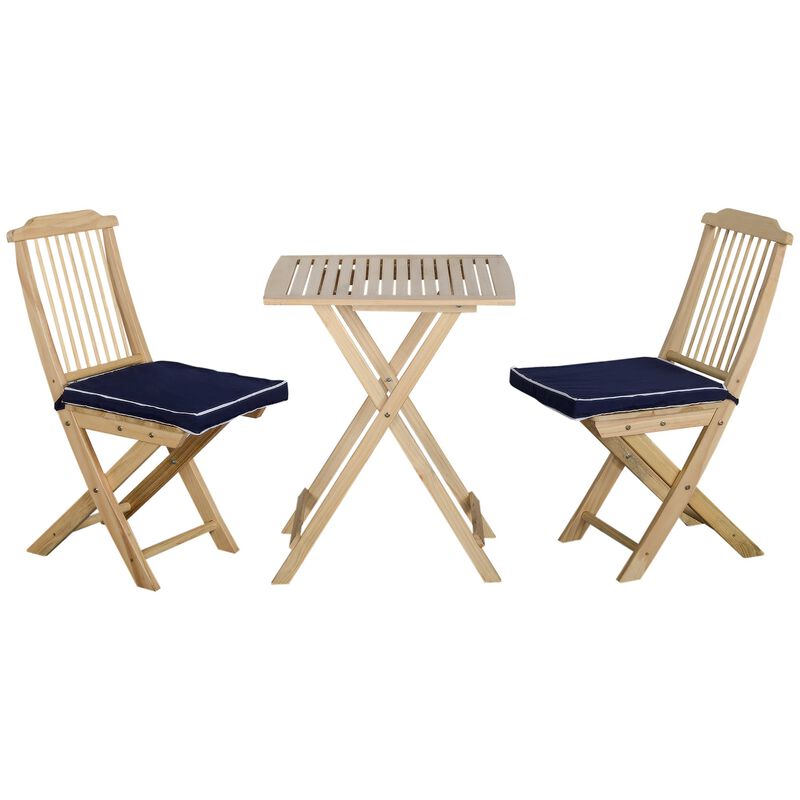 Natural Wood Bistro: 3-Piece Folding Set with Cushions for Patio