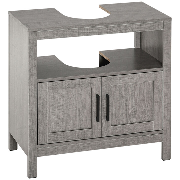 Gray Bathroom Storage Cabinet with 2 Doors & Shelf