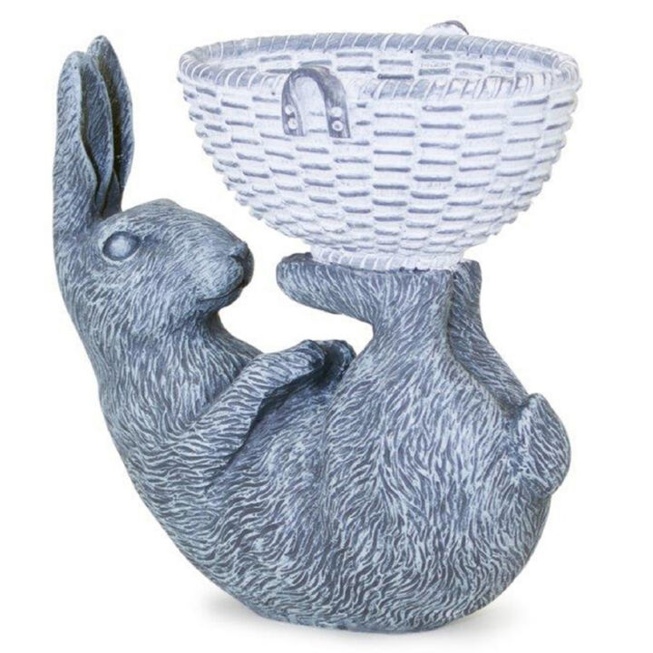 Resin Bunny Figurine Reclining with Basket for Seasonal Display