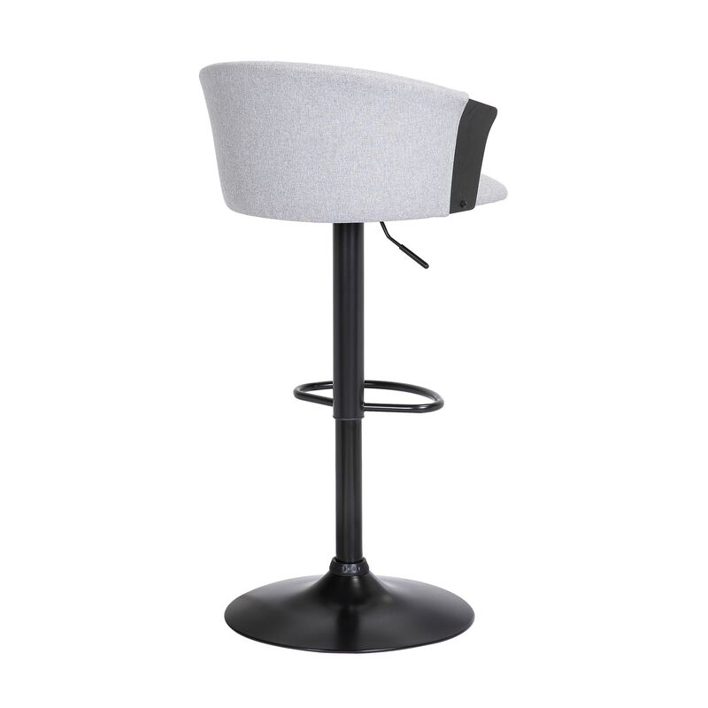Liz 24-33 Inch Adjustable Height Swivel Barstool Chair, Light Gray Fabric - Benzara