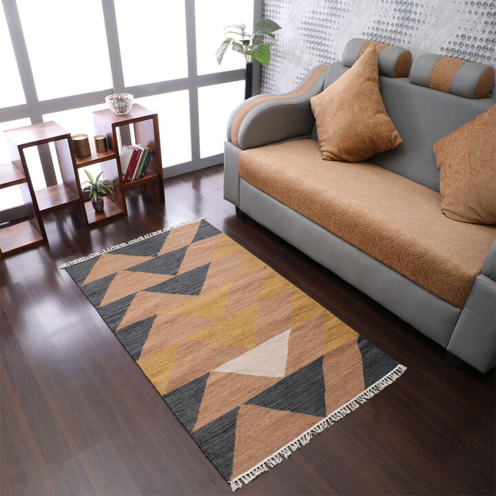 RUGSOTIC CARPETS HAND WOVEN FLAT WEAVE KILIM WOOL ECO-FRIENDLY AREA RUGS  - 4'x6', Rectangle Shape, Multicolor Color, Contemporary Modern Design, Low Pile Handmade Rugs for Living Room (D00134)