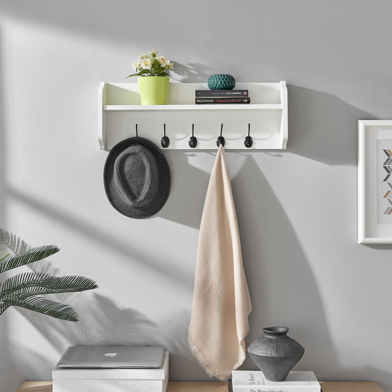 Utility Coat Rack Wall Shelf Organizer with Hooks