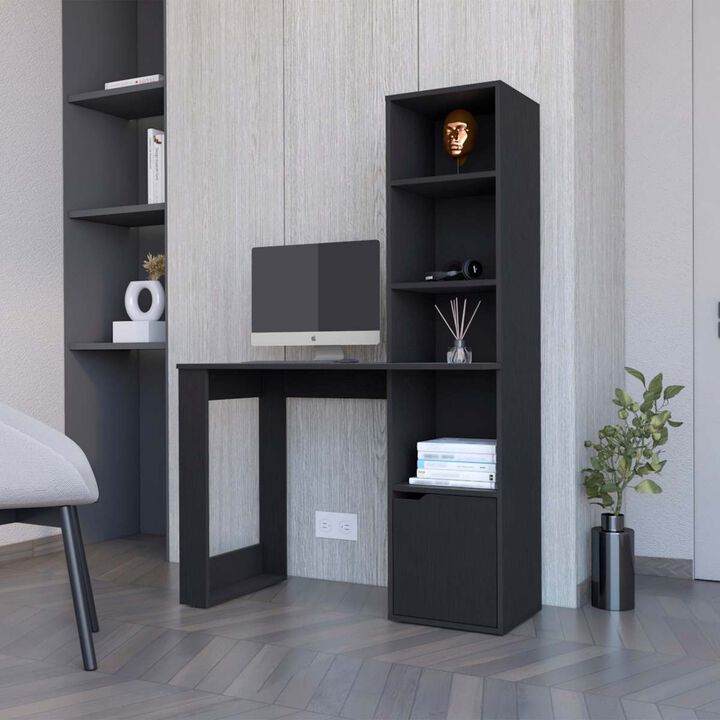 Peterson Computer Desk With 4-Tier Bookcase And 1-Door Cabinet Black