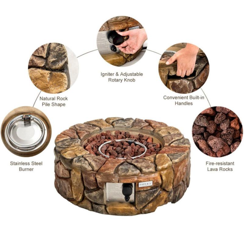 Hivvago 28 Inch Propane Gas Fire Pit with Lava Rocks and Protective Cover