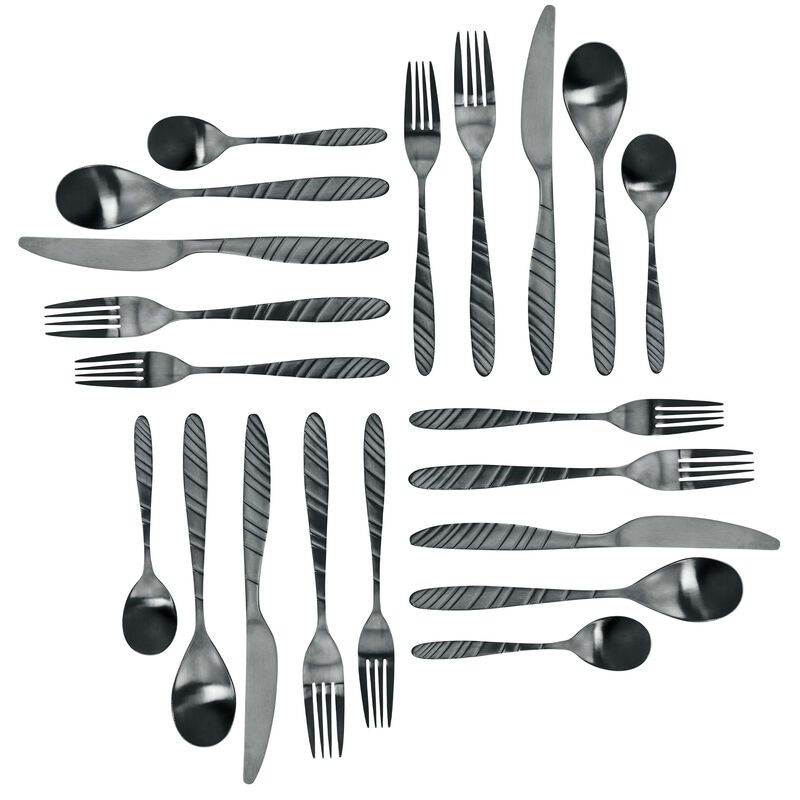 MegaChef La Vague 20 Piece Flatware Utensil Set, Stainless Steel Silverware Metal Service for 4 in Matte Black