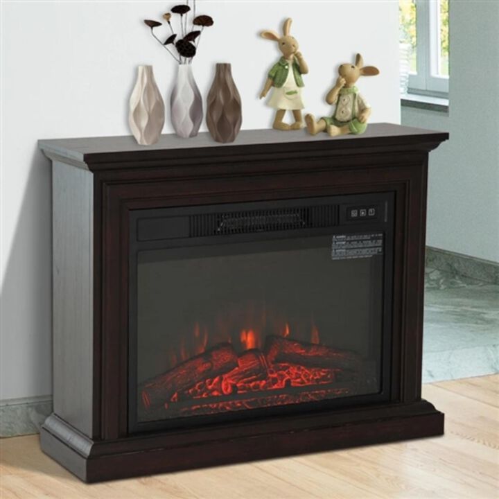 Hivvago 31 inch Dark Brown Electric Fireplace Heater Dimmable Flame Effect and Mantel w/ Remote Control